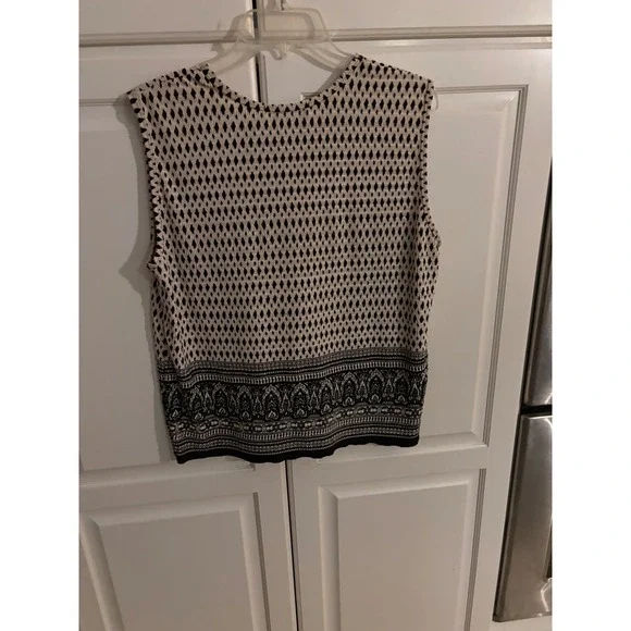 Pleat Pleat by Rafael Womens XL Sleeveless Pleated Geometric Print Shell Top - Picture 5 of 5